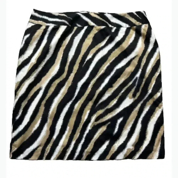 TALBOTS PENCIL SKIRT ANIMAL ZEBRA PRINT TAN $  BROWN TRENDY MIDI  SIZE 14 petite - Picture 3 of 11